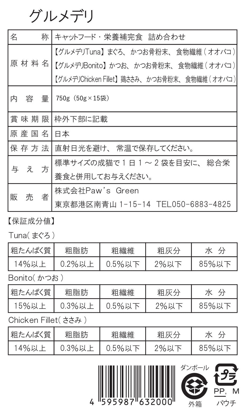 Paw's Green Deli グルメデリ 猫用ウェットフードの原材料、内容量、給与方法、栄養成分表、安心・安全・無添加・国産、食いつきの良いキャットフードで毎日の健康をサポート