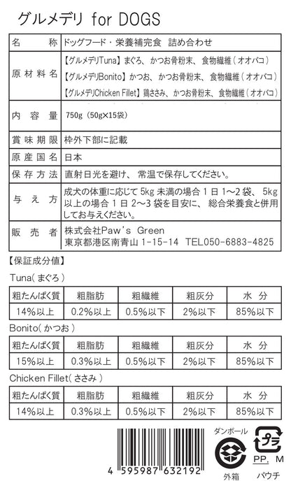 Paw's Green Deli グルメデリ 犬用ウェットフードの原材料、内容量、給与方法、栄養成分表、安心・安全・無添加・国産、食いつきの良いフードで毎日の健康をサポート