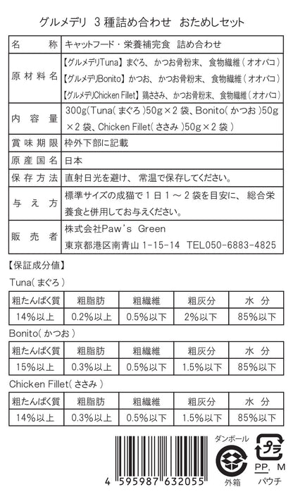 Paw's Green Deli グルメデリ 猫用ウェットフードの原材料、内容量、給与方法、栄養成分表、安心・安全・無添加・国産、食いつきの良いキャットフードで毎日の健康をサポート